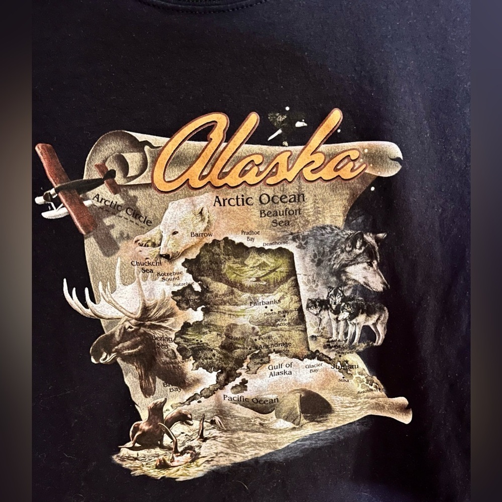 Vintage Alaska Wildlife T-Shirt XL Black Gorpcore Moose Bear Whale Souvenir Tee